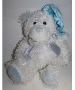 Walmart Teddy Bear Blue Santa Hat 14" White Curly Plush Bow Xmas Stuffed Soft - $13.95