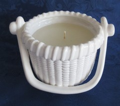 Ceramic Nantucket Basket Style White Candle Holder (includes candle) New No Box - £15.96 GBP