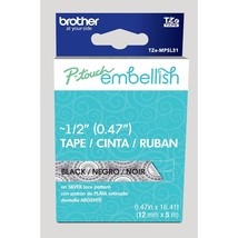 Brother P-Touch Embellish Black Print on Silver Lace Patterned Tape TZEM... - $16.99