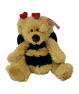Russ Breezy Bumble Bee Teddy Bear Plush Stuffed Animal Toy 9” Red Hearts - £6.97 GBP