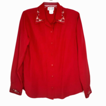 Jantzen Womens Shirt Size 10 Long Sleeve Button Up Embroidered Collar Red - £13.13 GBP