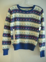 Ladies Sweater Size M - Blue Multi Pattern on White Crew Neck by GENESIS... - £17.69 GBP