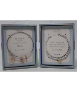 Silver Plated Two-Tone Mama MOM Heart Cubic Zirconia Bangle Bracelet Lot... - $29.67