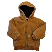 Carhartt Brown Duck Canvas Jacket Hooded Boys Youth S 7-8 Full Zip Quilt Lined - £39.24 GBP