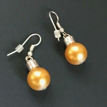Gold Colored Bead Christmas Tree Ornament Bulb Holiday Dangle Earrings for Pierc - £6.53 GBP