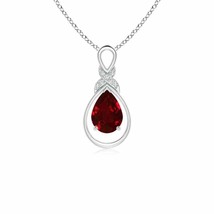 ANGARA 7x5mm Natural Ruby Infinity Pendant with Diamond &#39;X&#39; Motif in Silver - £244.92 GBP+