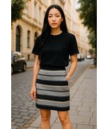 Toad&amp;Co Striped Wool Black Gray White Evangelina Sweater Skirt College S... - €65,25 EUR