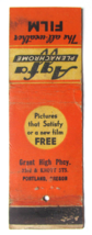 Agfa Plenachrome Film Ansco Advertisement 20 Strike Matchbook Cover Portland, OR - £1.17 GBP