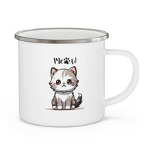 funny cat meow animal lovers gift Enamel Camping Mug - $25.00