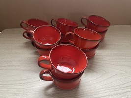 Vintage 50's Metlox Poppytrails Red Rooster Flamenco Red Mug set of 6