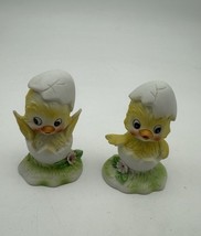 Vintage Set Of 2 Lefton China Chicks Breaking Out of Egg 3”Figure Easter - $19.36