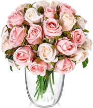 48-Pcs Artificial Silk Rose Flowers w/ Leaves &amp; Stems for Wedding Bridal Shower - £13.51 GBP