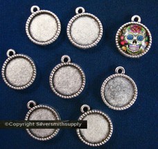 8 Bezel tray settings Silver pl holds 14mm cabochon pendant earring char... - £2.32 GBP