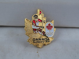 Vintage Winter Olympic Pin - Downhill Skiing Gold Maple Leaf - Inlaid Pin - £11.98 GBP