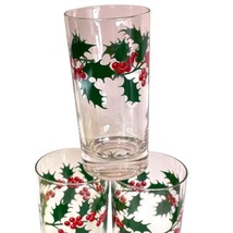 Christmas Tumbler Glass Set Holly Berry Vintage Indiana Glass Original Box 12oz - £44.84 GBP