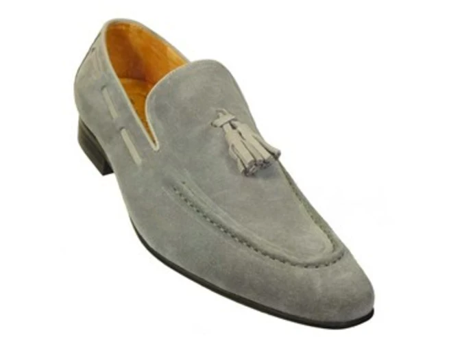 New Light Gray Formal Suede Handmade Tassels Moccasin Office Wear Shoes ... - $149.99+