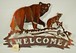Bear Welcome Sign 20 inch Laser Cut Metal Decorative Hanging Wall Art Rustic - £35.50 GBP