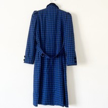 Vintage Saks 5th Ave ILGWU  Union Royal Blue Black Check Long Coat Velvet Bow 8 - £99.91 GBP