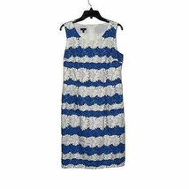 Talbots Sleeveless Dress Size 10 Blue &amp; White Flowers Lined Cotton Stret... - $25.44