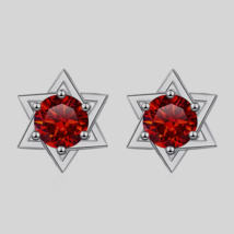 2Ct Round Cut Lab-Created Red Ruby Star Stud Earring 14KWhite Gold Plated Silver - $224.39