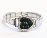 Black Italian Charm Bracelet Watch Heart w/Stones - Quartz Movement - WW... - $13.74