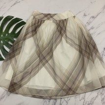 Talbots Silk Skirt Size 8 Cream Brown Plaid Overlay Knee Length A-Line Academia - £22.18 GBP