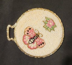 Vintage White Beaded  Embroidered Butterfly Flower Schildkraut Hand Purs... - £62.76 GBP