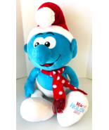 Big Plush Smurf Toy Macy&#39;s Holiday 2010 in Santa Hat &amp; Scarf Peyo 22&quot; - £26.47 GBP