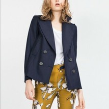 Zara Basic Womens XS Navy Blue Double Breasted Peacoat Pea Coat Jacket Chic NEW - £54.48 GBP