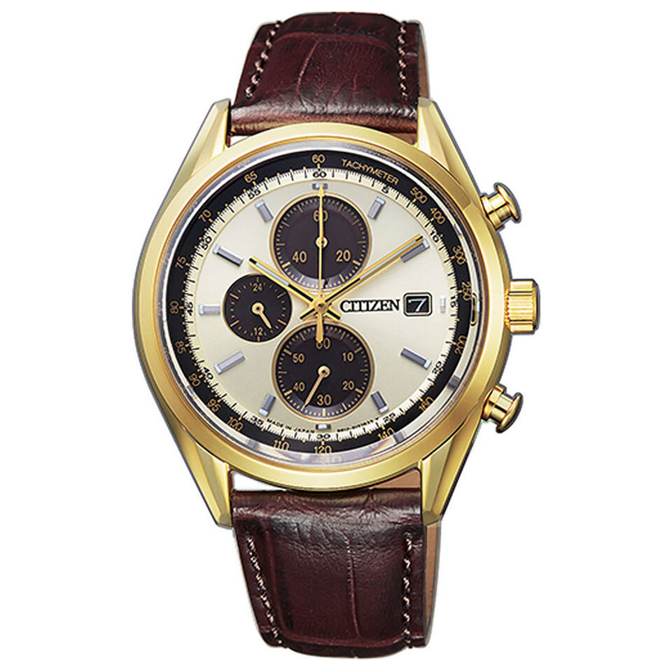 Citizen Eco Drive Mens Watch Solar Chronograph Gold, Champagne, Brown Le... - $251.23