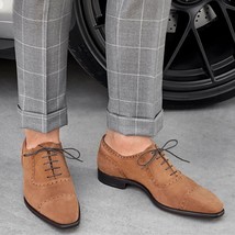 Handmade Mens Beige Color Suede Brogue Dress Shoes, Men Oxford Formal Shoes - £98.32 GBP