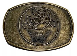 Vintage Western Belt Buckle Circle The Wagon Cowboy Rustic Pioneers Sign... - $15.40