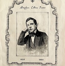 1940 Stephen Foster Portrait Art Print Ephemera 1826-1864 Antique DWN10A - £4.64 GBP