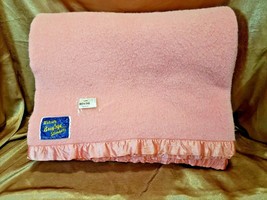 Vintage Witney Buybye&#39; Brand Blankets Pink Satin Trimmed 80 x 96 in Wool Blanket - £108.99 GBP