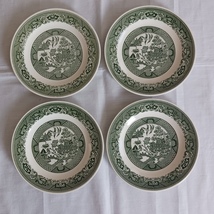 Vintage 1960s Royal China Green Willow Ware Set 4 Salad Plates 7 1/8&quot; Di... - £31.32 GBP