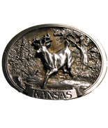 Kansas 1990 By H Bryant Inc 3134 Running Deer Buck Belt Buckle Made In M... - €16,98 EUR