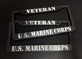 Set of 2 - U.S. Marine Corps Veteran Car License Plate Frames Black Plas... - $21.42