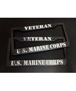Set of 2 - U.S. Marine Corps Veteran Car License Plate Frames Black Plas... - £16.97 GBP