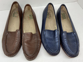 SAS Tripad Comfort Leather Loafers 2 Pair Size 8.5 Brown Navy Blue - £18.64 GBP