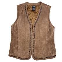 Outbrook Womens Vest Brown Floral Western Embroidered Hook &amp; Eye Leather Large - £22.15 GBP