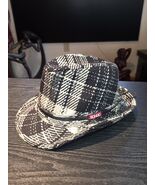 90s BONGO Black White Plaid Checkered Woven Bucket Hat Fedora Cap Women&#39;s  - $368.02 MXN