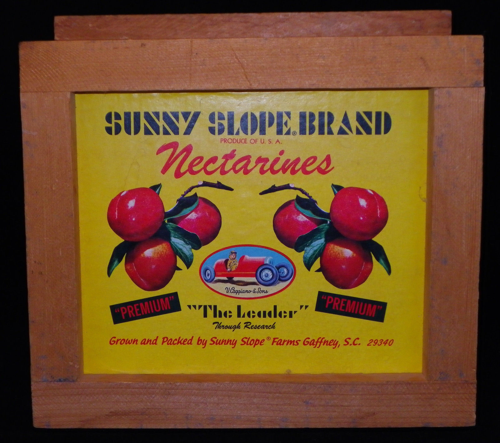 Sunny Slope Brand Nectarines Wooden Crate End Colorful Yellow "The Leader" - $9.99