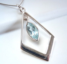 Blue Topaz Marquise Pendant 925 Sterling Silver Faceted Cut Gemstone Stone New - £13.70 GBP