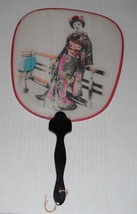 Hand Fans--2 pieces...woven wicker and silk Geisha girl...looks vintage... - $16.95