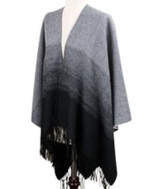 Fringed Black / Light Gray Ombre Tweed Cape/Poncho. Perfect for Fall! - £15.90 GBP