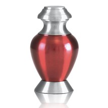 Small/Keepsake 4 Cubic Ins Red &amp; Pewter Brass Funeral Cremation Urn for Ashes - £47.84 GBP