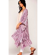 New Gigio M L Lilac Cream Moroccan Stripe Kimono Sleeve Jacket Coverup C... - $24.00
