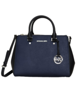 MICHAEL KORS SUTTON NAVY BLUE BLACK SAFFIANO LEATHER MEDIUM SATCHEL BAGNWT! - $229.99