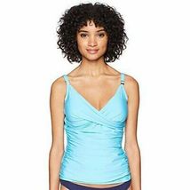 Calvin Klein Womens Solid Tankini Adjustable Straps Tummy Control, Sky, Small - £39.96 GBP