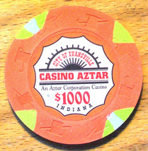 (1) $1000. Casino Aztar Casino Chip - Evansville, Indiana - 1995 -Oversized 43MM - £39.24 GBP